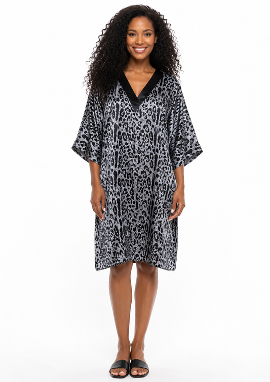 Women's Short Satin Caftan / Kaftan / Muumuu, Cosmic Seagrass Print
