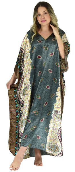Up2date Fashion Women Satin Kaftan,Unique Paisley Print Caftan, Plus Size, Style Caf-04