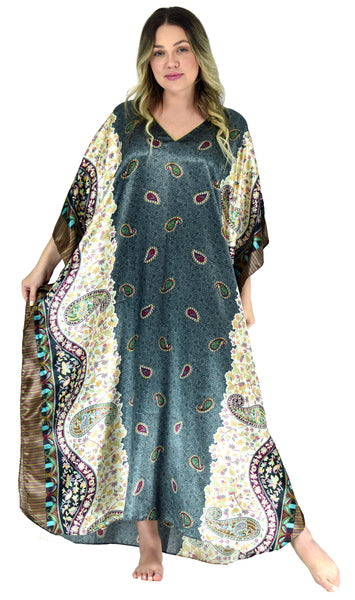 Up2date Fashion Women Satin Kaftan,Unique Paisley Print Caftan, Plus Size, Style Caf-04