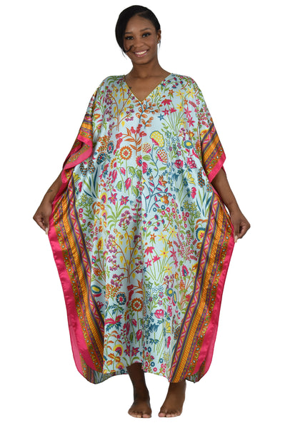Women's Long Satin Caftans / Kaftans / Muumuus, Three-Piece Pretty Print Value Pack 15