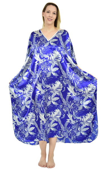 Women's Long Satin Caftans / Kaftans / Muumuus, Three-Piece Blue Print Value Pack 11