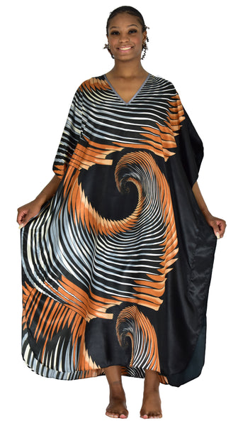 Women's Long Satin Caftan / Kaftan / Muumuu, Animal Arabesque Print