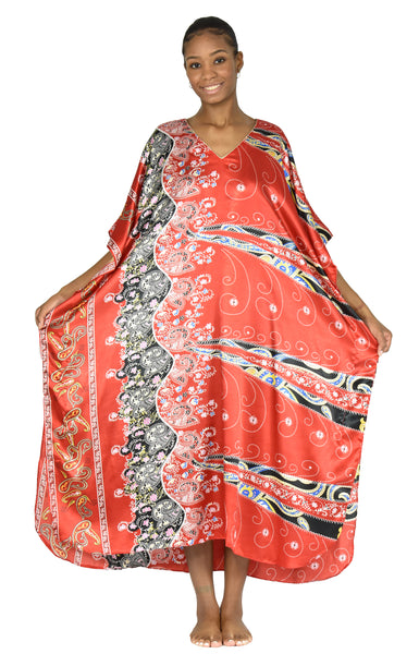 Women's Long Satin Caftan / Kaftan / Muumuu, Red Desert Print