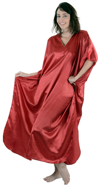 Women's Long Satin Caftans / Kaftans / Muumuus, Three-Piece Solid Color Value Pack