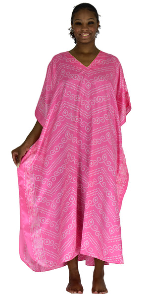 Up2date Fashion Women's Satin Caftan/Kaftan in Pink Mandala Print, Style Caf-29