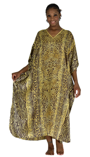 Women's Long Satin Caftan / Kaftan / Muumuu, Cheetah Animal Print
