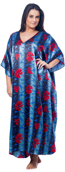 Women's Long Satin Caftans / Kaftans / Muumuus, Three-Piece Pretty Print Value Pack 14