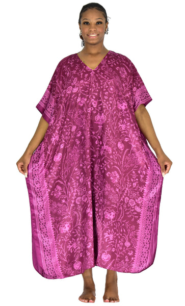 Up2date Fashion Women's Classic Satin Caftan/Kaftan, Purple Floral, Caf-50