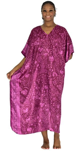 Up2date Fashion Women's Classic Satin Caftan/Kaftan, Purple Floral, Caf-50