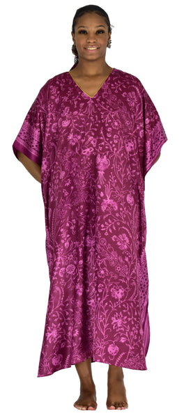 Up2date Fashion Women's Classic Satin Caftan/Kaftan, Purple Floral, Caf-50