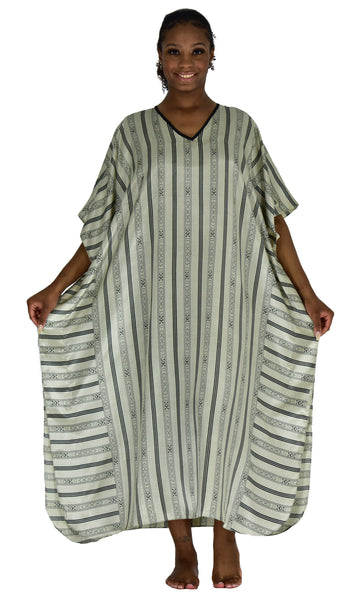 Women's Long Satin Caftans / Kaftans / Muumuus, Three-Piece Black Print Value Pack 25