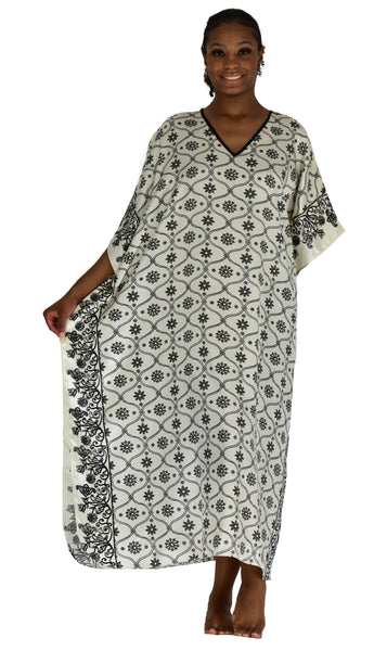 Women's Long Satin Caftans / Kaftans / Muumuus, Three-Piece Black Print Value Pack 25