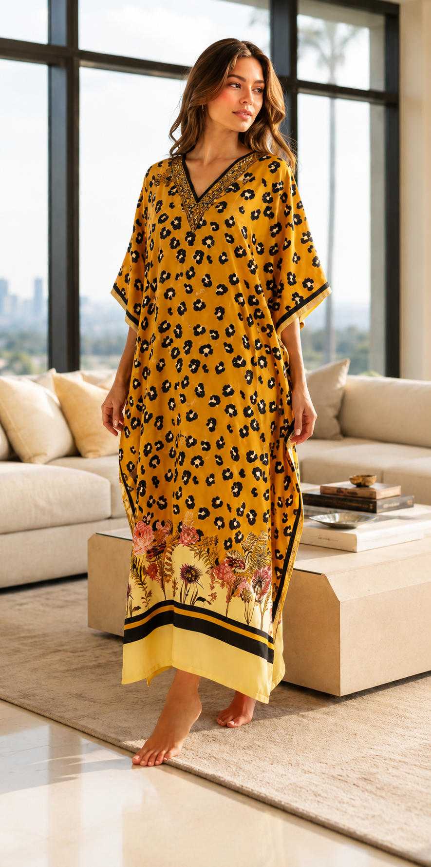 Women's Long Satin Caftan / Kaftan / Muumuu, Tiger Animal Print, Style DGP-03