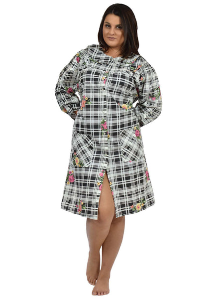 Women's House Dress in a Black-and-White Print
