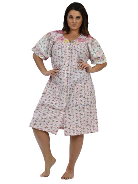 Women's House Dress in a Pink Floral Print