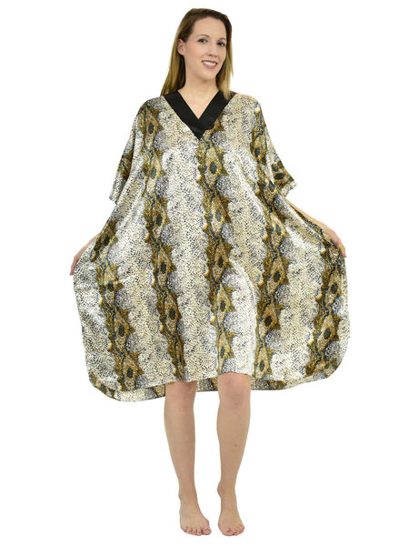 Women's Short Satin Caftan / Kaftan / Muumuu, Snakeskin Print