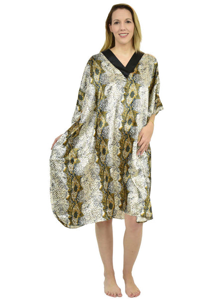Women's Short Satin Caftan / Kaftan / Muumuu, Snakeskin Print