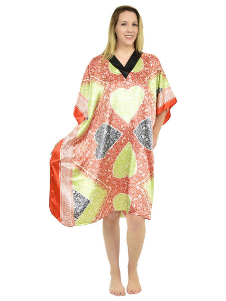 Women's Short Satin Caftan / Kaftan / Muumuu, Queen of Hearts Print