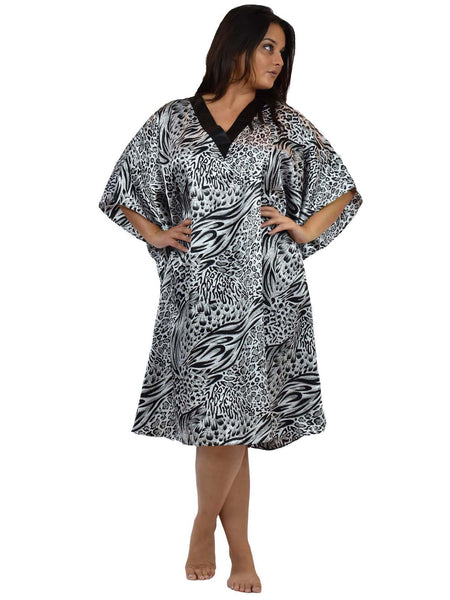 Women's Short Satin Caftan / Kaftan / Muumuu, Animal Print