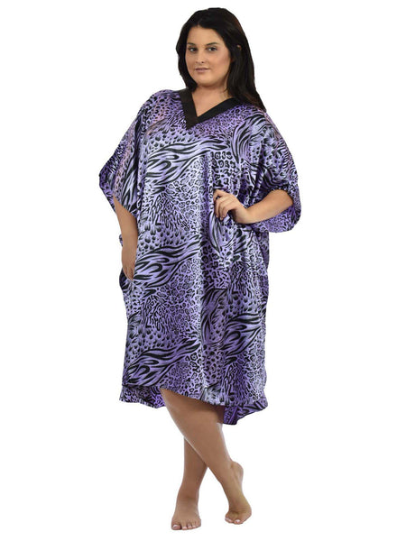 Women's Short Satin Caftan / Kaftan / Muumuu, Animal Print