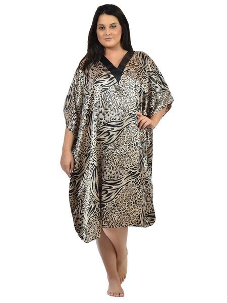 Women's Short Satin Caftan / Kaftan / Muumuu, Animal Print