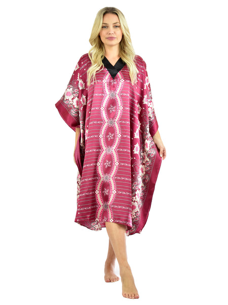 Women's Short Satin Caftan / Kaftan / Muumuu, Cherry Blossom Print
