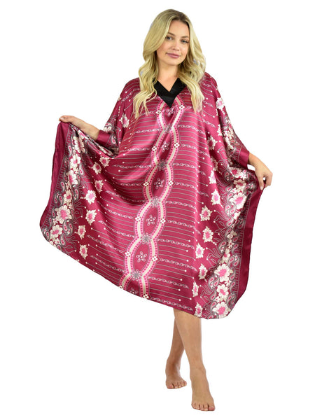 Women's Short Satin Caftan / Kaftan / Muumuu, Cherry Blossom Print