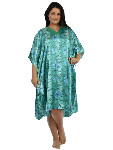 Women's Short Satin Caftan / Kaftan / Muumuu, Underwater Lilies Print