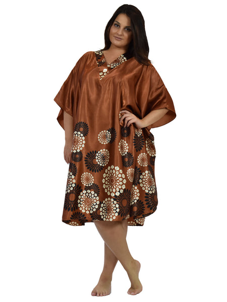 Women's Short Satin Caftan / Kaftan / Muumuu, Spheroid Floral Print
