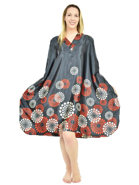 Women's Short Satin Caftan / Kaftan / Muumuu, Midnight Spheroid Print