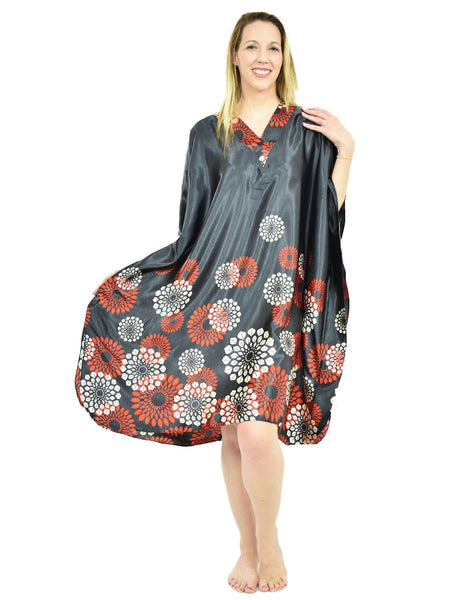 Women's Short Satin Caftan / Kaftan / Muumuu, Midnight Spheroid Print
