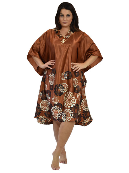 Women's Short Satin Caftan / Kaftan / Muumuu, Spheroid Floral Print