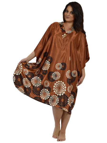 Women's Short Satin Caftan / Kaftan / Muumuu, Spheroid Floral Print
