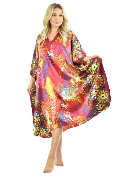 Women's Short Satin Caftan / Kaftan / Muumuu, Sunset Safari Print