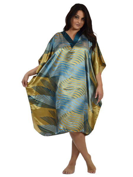 Women's Short Satin Caftan / Kaftan / Muumuu, Solar Vortex Print