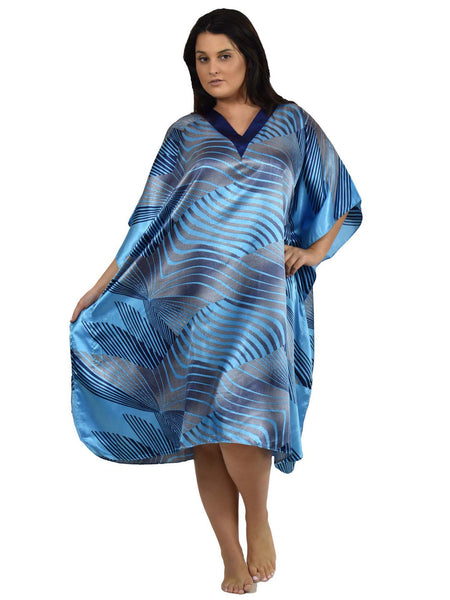 Women's Short Satin Caftan / Kaftan / Muumuu, Polar Vortex Print