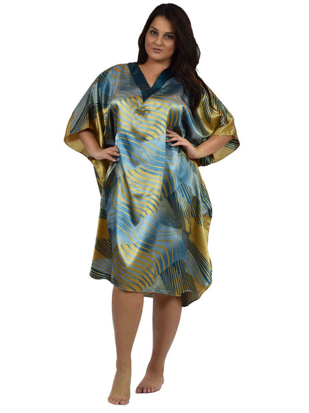 Women's Short Satin Caftan / Kaftan / Muumuu, Solar Vortex Print