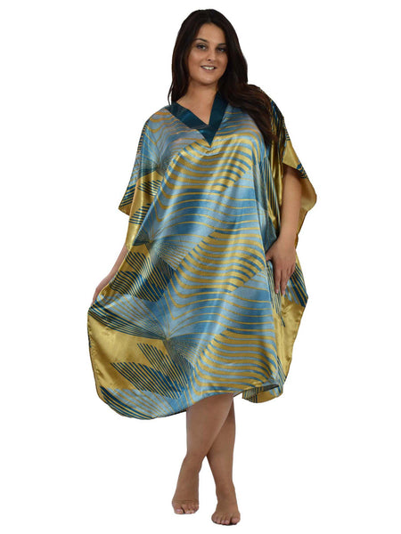 Women's Short Satin Caftan / Kaftan / Muumuu, Solar Vortex Print
