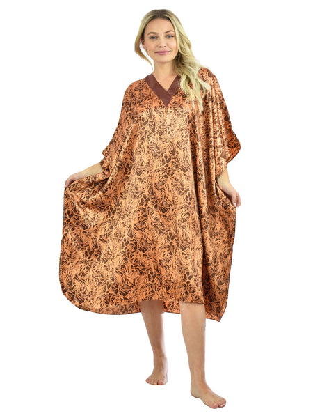 Women's Short Satin Caftan / Kaftan / Muumuu, Cosmic Seagrass Print