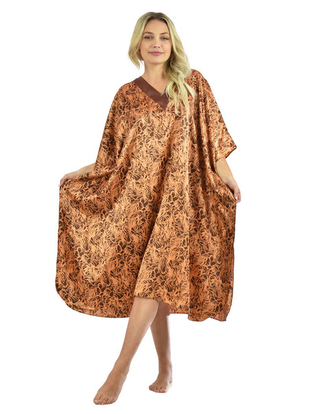 Women's Short Satin Caftan / Kaftan / Muumuu, Cosmic Seagrass Print