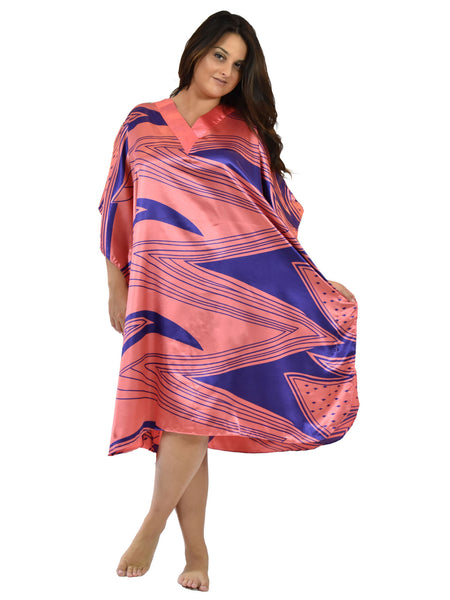 Women's Short Satin Caftan / Kaftan / Muumuu, Retro Space Print