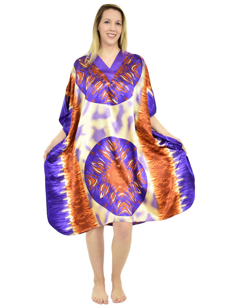 Women's Short Satin Caftan / Kaftan / Muumuu, Floating Mandala Print