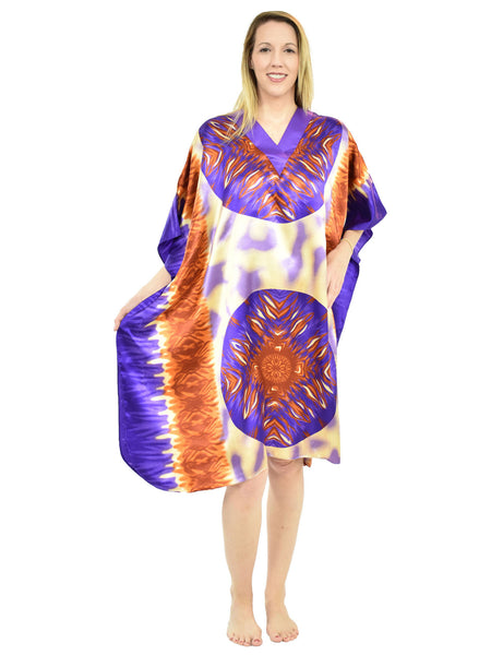 Women's Short Satin Caftan / Kaftan / Muumuu, Floating Mandala Print