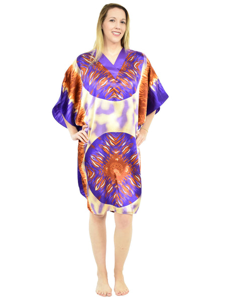 Women's Short Satin Caftan / Kaftan / Muumuu, Floating Mandala Print