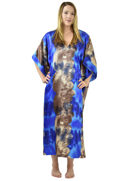 Women's Long Satin Caftan / Kaftan / Muumuu, Underwater Harmony Print