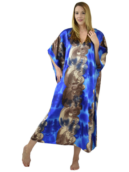 Women's Long Satin Caftan / Kaftan / Muumuu, Underwater Harmony Print
