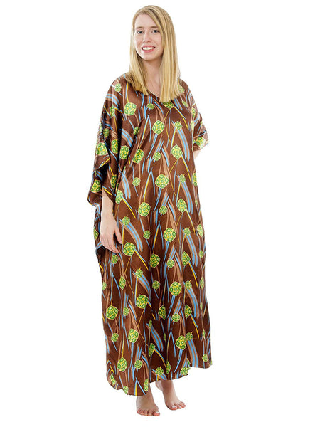 Women's Long Satin Caftan / Kaftan / Muumuu, Timberland-Inspired Art Print