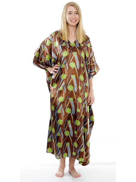 Women's Long Satin Caftan / Kaftan / Muumuu, Timberland-Inspired Art Print