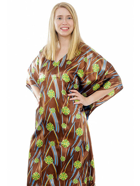 Women's Long Satin Caftan / Kaftan / Muumuu, Timberland-Inspired Art Print