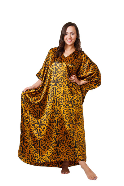 Satin Caftan for Women in Cheetah Print, One Size Kaftan/Mumu, Caf-64